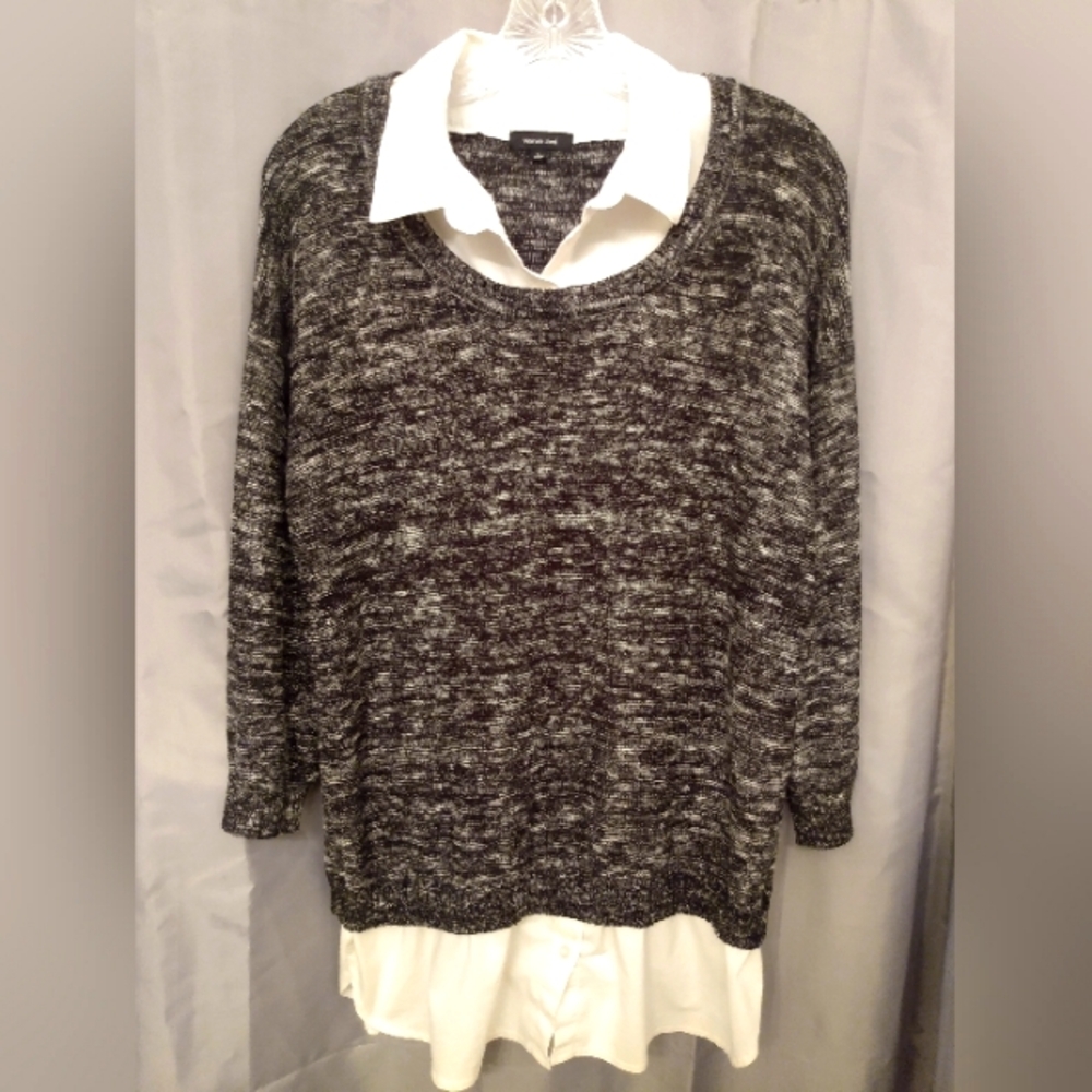 🆓🆓🆓FREE Verve Ami Faux Button Up White Shirt/B&W Sweater One Piece Large